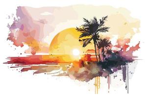 acquerello tramonto a il spiaggia illustrazione per sociale media Annunci, manifesti, striscioni, e libro coperture design vettore