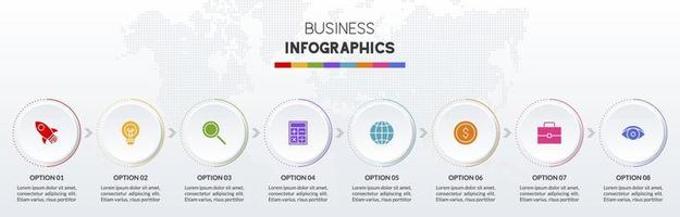 infografica design modello e icone con 8 opzioni o 8 passaggi vettore