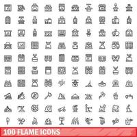 100 fiamma icone impostare, schema stile vettore