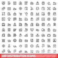 100 distribuzione icone impostare, schema stile vettore