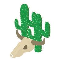 occidentale simbolo icona isometrico vettore. bufalo cranio vicino gigante verde cactus icona vettore