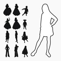 vettore collezione di nero sagome di bambini e adolescenti in posa per un' colata. modello di il corpo di un' bambino, il figura di un' ragazza, un' adolescente.