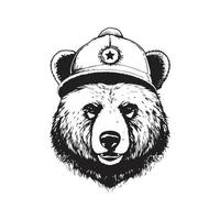 orso indossare cappello, Vintage ▾ logo concetto nero e bianca colore, mano disegnato illustrazione vettore
