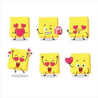 appiccicoso Appunti giallo cartone animato personaggio con amore carino emoticon vettore