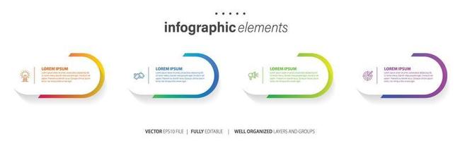 concetto di attività commerciale modello con 4 successivo passi. quattro colorato grafico elementi. sequenza temporale design per opuscolo, presentazione. Infografica design disposizione vettore