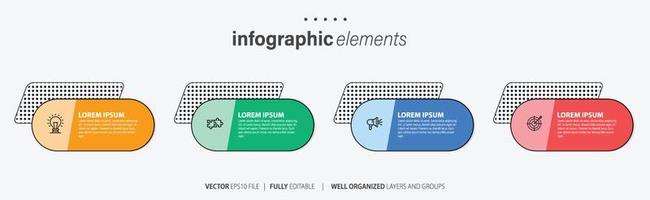 modello di progettazione infografica. concetto di sequenza temporale con 4 passaggi. può essere utilizzato per layout del flusso di lavoro, diagramma, banner, webdesign. illustrazione vettoriale