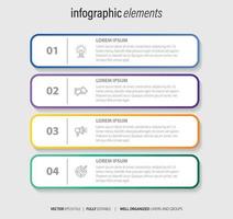 quattro numerato rettangolare montatura posto nel orizzontale riga. concetto di 4 stadi di marketing strategia. moderno piatto Infografica design modello. semplice vettore illustrazione per attività commerciale presentazione