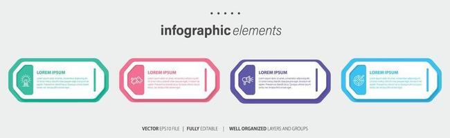 vettore Infografica piatto modello cerchi per quattro etichetta, diagramma, grafico, presentazione. attività commerciale concetto con 4 opzioni. per contenuto, diagramma di flusso, passi, sequenza temporale, flusso di lavoro, marketing. eps10