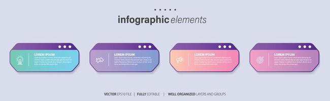 vettore Infografica piatto modello cerchi per quattro etichetta, diagramma, grafico, presentazione. attività commerciale concetto con 4 opzioni. per contenuto, diagramma di flusso, passi, sequenza temporale, flusso di lavoro, marketing. eps10