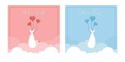 illustrazione piatta del bambino che vola con palloncino. buono da usare per baby shower card o wall art per bambini. vettore