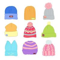 Beanie cappello impostato cartone animato vettore illustrazione