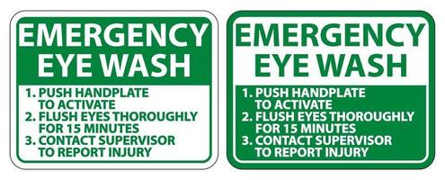 Istruzioni per il lavaggio oculare di emergenza segno isolato su sfondo bianco, illustrazione vettoriale