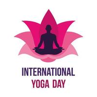 concetto di yoga con testo internazionale yoga giorno. yoga corpo postura. gruppo di persone praticante yoga. vettore