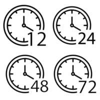 impostato di tempo icone, freccia ore 12, 24,48 e 72, consegna servizio volta, opera tempo orologio, magro linea ragnatela simboli vettore