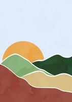 moderno astratto minimalista paesaggio manifesti. colline, i campi e sole. pastello colori, terra toni. boho mezzo secolo stampe. vettore
