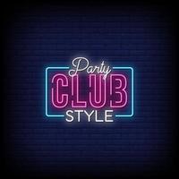 vettore del testo di stile delle insegne al neon di stile del club del partito