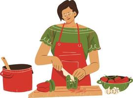illustrazione di un' donna cucinando nel il cucina. vettore illustrazione.