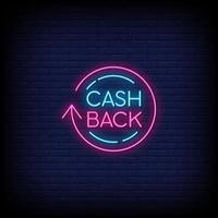 cashback insegne al neon stile testo vettoriale