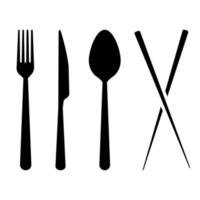 forchetta cucchiaio coltello bastoncini icona vettore, illustrazione simbolo, design ristorante. vettore