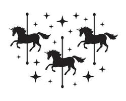 vettore nero unicorno giostra silhouette con stella