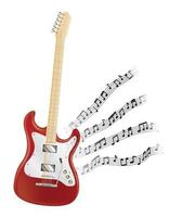 chitarra elettrica rossa con nota musicale casuale campione fluttuante non corrisponde a nessuna canzone vettore