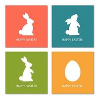 contento Pasqua. impostato di Pasqua saluto carta con uovo e coniglietto silhouette. bianca conigli e uovo su colore sfondo. vettore minimalista illustrazione.