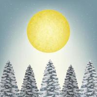 luna piena con cima di pineta e neve invernale vettore