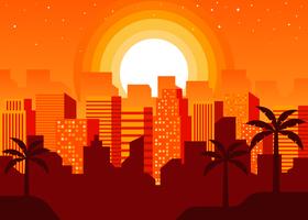 Paesaggio urbano nell'illustrazione di vettore di tramonto