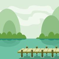 vettore grafica di un' di legno molo su un' lago