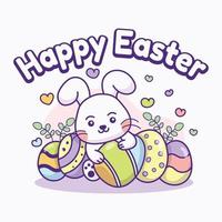 carino coniglietto abbracciare uova festeggiare Pasqua vettore
