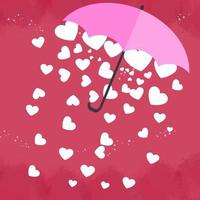 cuore bianco è in un bellissimo ombrello rosa su sfondo rosa. biglietto di auguri di San Valentino. vettore