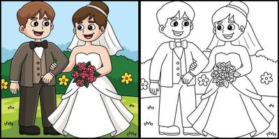nozze sposo e sposa colorazione pagina illustrazione vettore