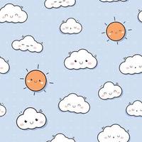 carino nuvola e sole estate fumetto doodle seamless pattern vettore