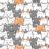 carino paffuto gatto gattino cartone animato doodle seamless pattern vettore