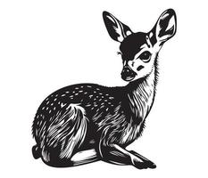 illustrazione di giovane cervo, bambino cervo icona nero e bianca vettore