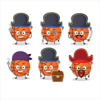 cartone animato personaggio di cestino palla con vario pirati emoticon vettore