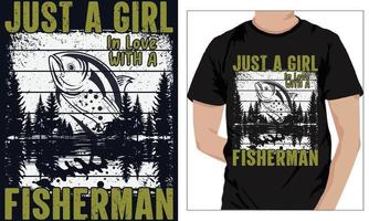 pesca maglietta design appena un' ragazza nel amore con un' pescatore vettore