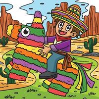 cinco de mayo bambino equitazione pinata colorato cartone animato vettore