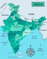 carta geografica di India con regione nomi vettore