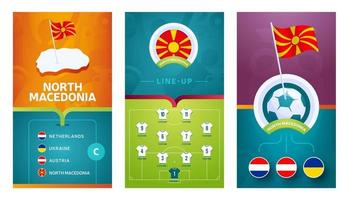 banner verticale di calcio europeo della squadra della macedonia del nord impostato per i social media vettore