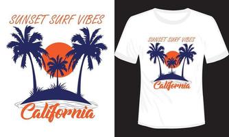 tramonto Surf vibrazioni California maglietta design vettore illustrazione