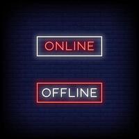 vettore di testo in stile insegne al neon online e offline