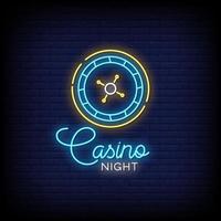 vettore del testo di stile delle insegne al neon di notte del casinò