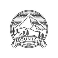 monoline montagna logo design concetto linea arte avventura vettore illustrazione