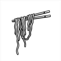 ramen tagliatelle e di legno bastoni. bastoncini con lungo pasta. asiatico giapponese e Cinese cibo. cartone animato illustrazione vettore