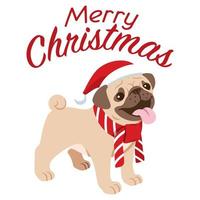 carino carlino cane festeggiare il Natale vettore