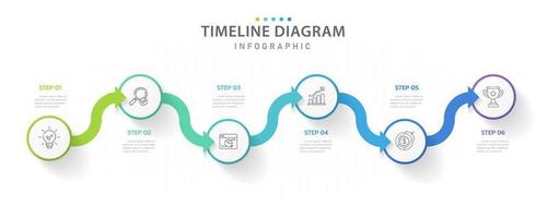 Infografica modello per attività commerciale. 6 passaggi moderno sequenza temporale diagramma con freccia temi, presentazione vettore infografica.