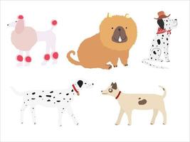 impostato di 5 carino cani colore vettore nel cartone animato stile. carino animale domestico per cane amante.