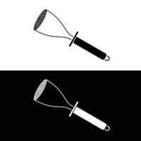 Patata schiacciapatate piatto silhouette vettore. silhouette cucina utensile icona. impostato di nero e bianca simboli per cucina concetto, cucina dispositivi, gadget, Strumenti, utensili da cucina vettore