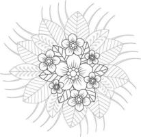 adulto colorazione pagina con floreale stile. schema fiore modello nel mehndi stile. scarabocchio ornamento nel nero e bianca. gratuito vettore